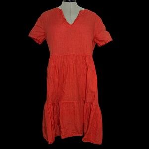 Francesca Bettini Coral Colored 100% Linen Dress Size M